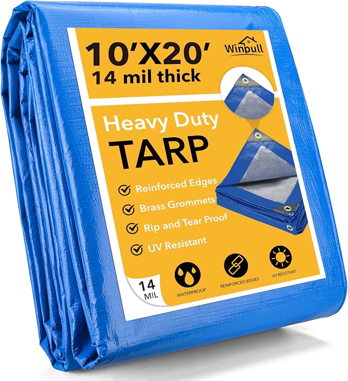 Tarp 10x20 Feet 14 Mil Heavy Duty Waterproof Tarp, Large Multipurpose Cover by Winpull