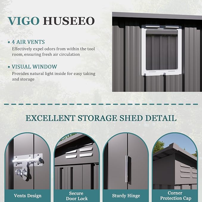 4 * 9.2 FT Outdoor Storage Shed, Galvanized Steel Garden Shed - Image 3