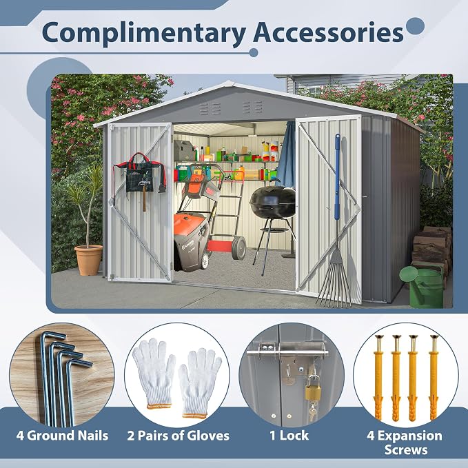 10×8 FT Metal Outdoor Storage Shed, Large Garden Sheds - Image 6