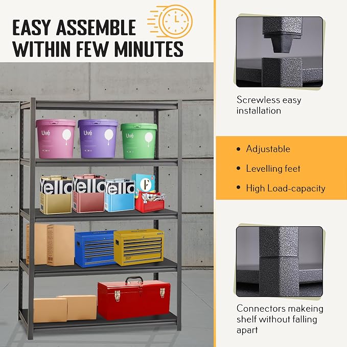 Rigma 5 Tier Garage Shelf, Heavy Duty Steel Shelving Unit, Adjustable Metal - Image 6