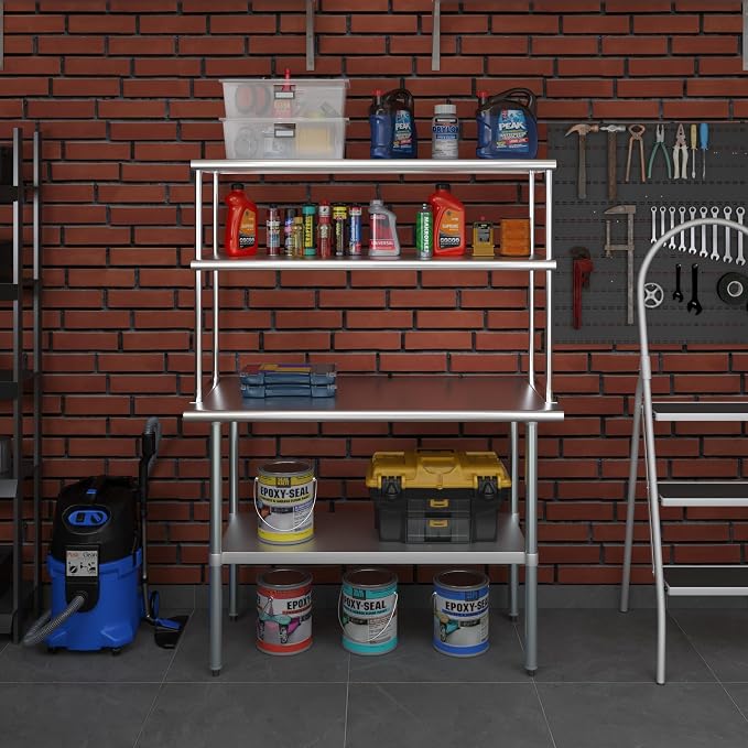 Amgood Stainless Steel Work Table Double Tier Overshelf | Metal Kitchen Prep - Image 7
