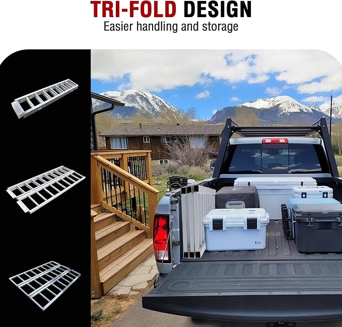 Rockland Tri-Fold Aluminum Loading Ramp, 1500 LBS Loading Capacity, Portable - Image 4