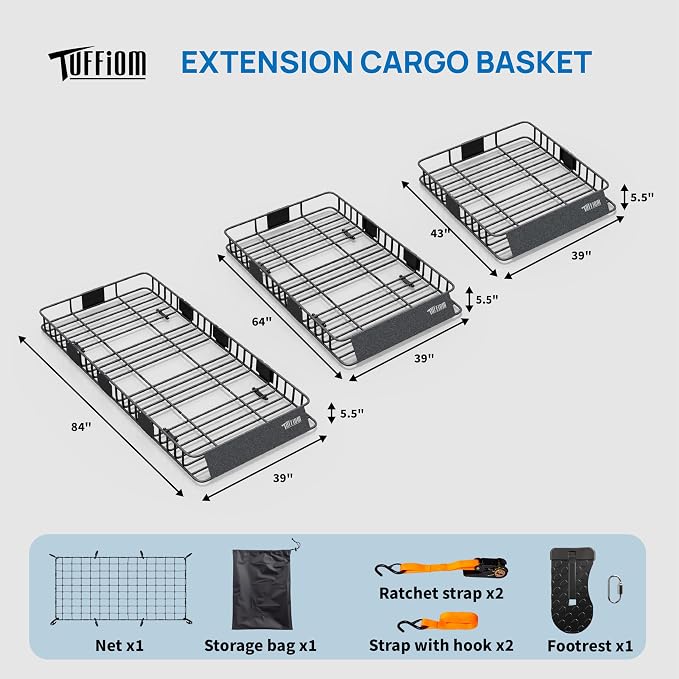 Bonnlo 250lbs Extendable Rooftop Cargo Carrier, 84 * 39 * 5.5inch Universal - Image 3