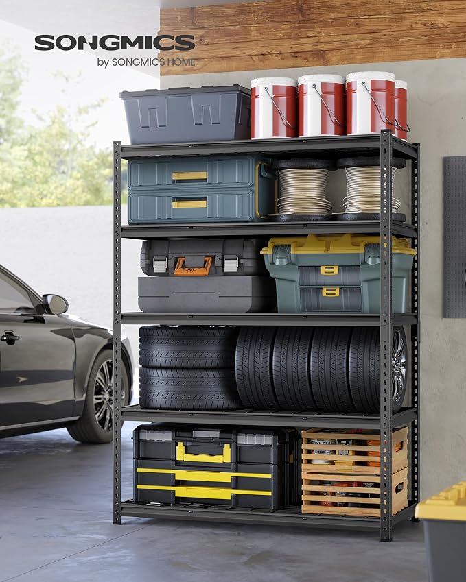 SONGMICS 5-Tier Storage Shelves Set of 2, Heavy-Duty Garage Shelving, - Image 2