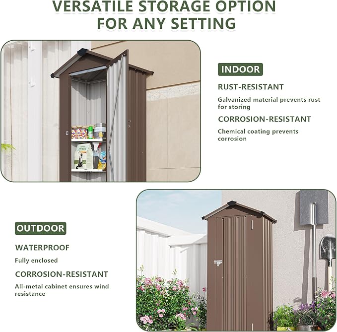 Outdoor Metal Storage Shed, Waterproof Garden Tool Shed - Image 8
