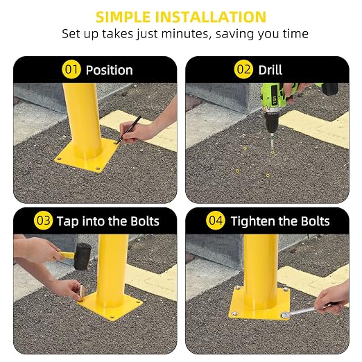 Safety Bollard 4 Packs, 48 Inch Height Steel Bollard Post - Image 5