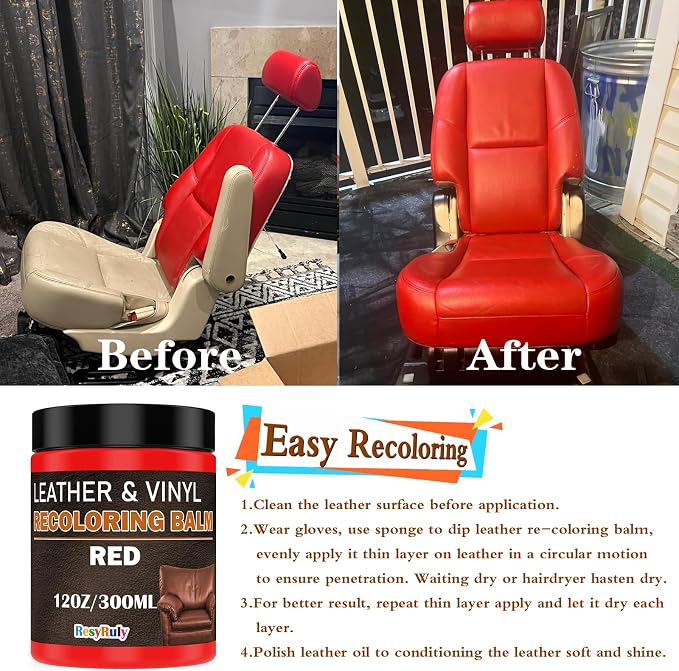 Leather Stains and Dye Liquid Red Recoloring Balm Dashboard Fabric Sneaker - Image 3