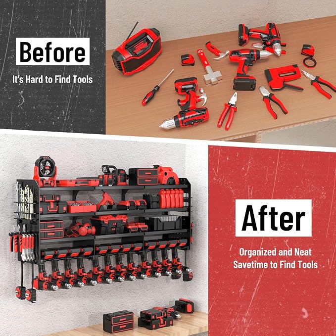 Large Power Tool Organizer Wall Mount-12 Drill Holder, Metal Heavy Duty Garage - Image 4