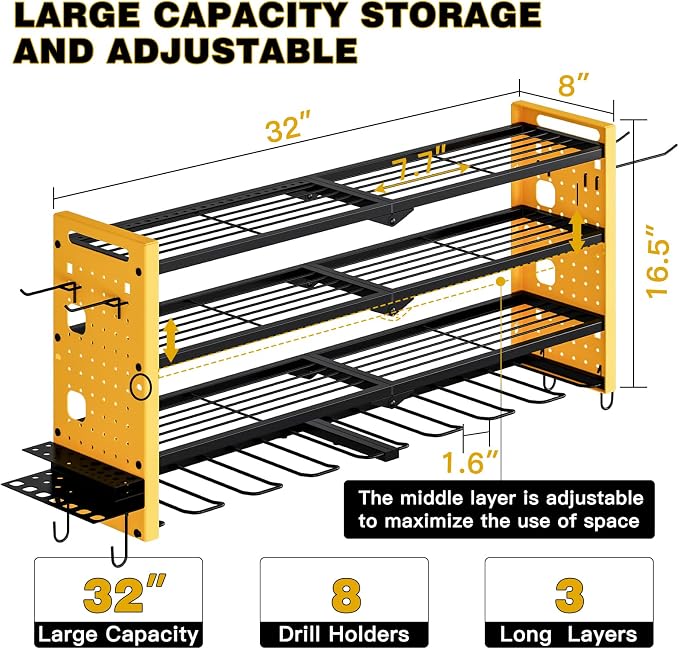 Power Tool Organizer Wall Mount, Cordless Drill Organizer, 4 Layers Large - Image 6