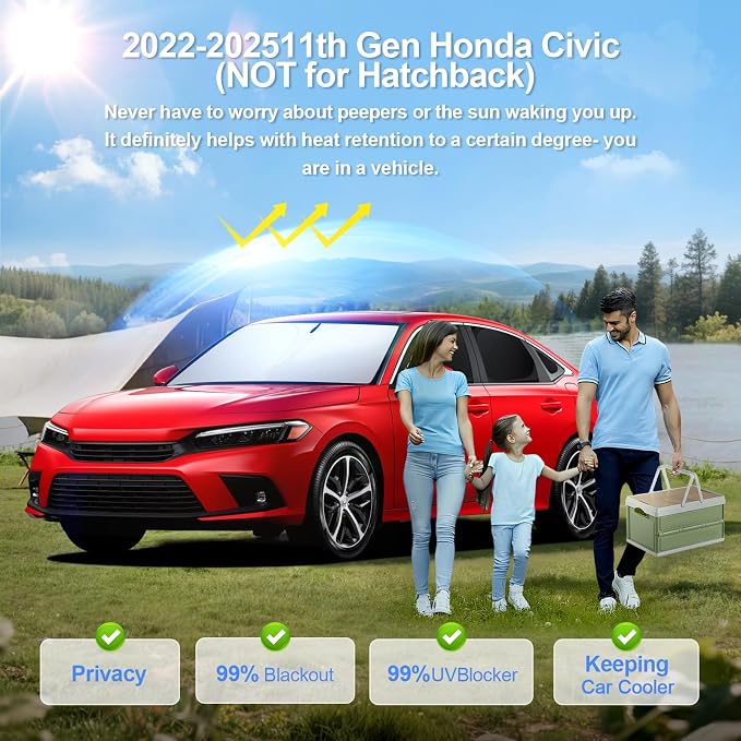 8pcs Car Window Shades for 11th Gen Honda Civic 2022-2025 Accessories, - Image 2