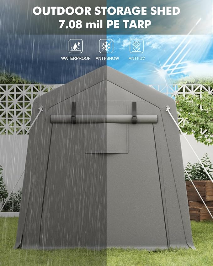 7 x 10 ft Carport Storage Shed, Portable Garage - Image 4