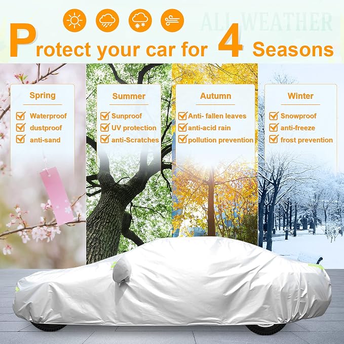 Car Cover Outdoor Full Exterior Covers Sedan Sun UV Rain Snow Wind Protection - Image 4