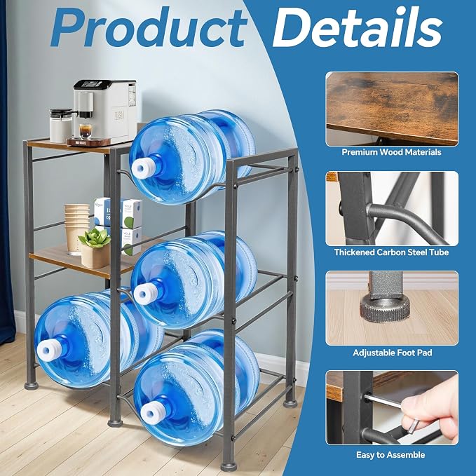 3-Tier 5 Gallon Water Bottle Holder, Heavy Duty Water Jug Rack - Image 4