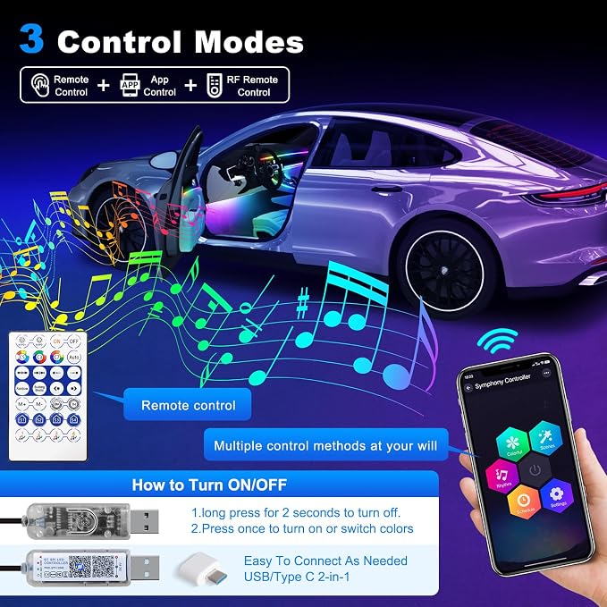 Dream+Color Acrylic Interior Car LED Strip Light - Image 2
