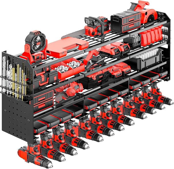 Large Power Tool Organizer Wall Mount-12 Drill Holder, Metal Heavy Duty Garage by VeyFolzinst