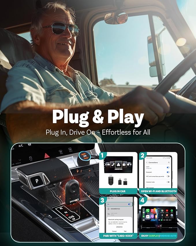 OTTOCAST Mini 2025 Wireless CarPlay & Android Auto 2-in-1 Adapter, Plug & Play - Image 3