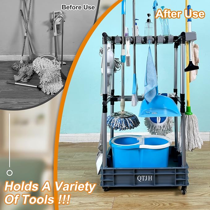 Floor-Standing Multi-Functional Cleaning Tool Organizer storage broom mop and - Image 2