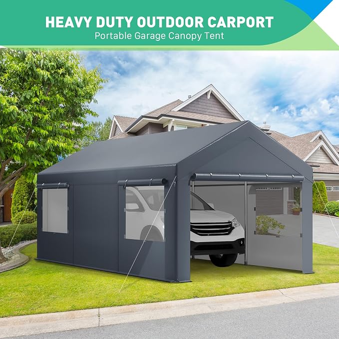 10X20 Ft Heavy Duty Carport Canopy, Portable Garage, Car Tents, Reinforced - Image 3