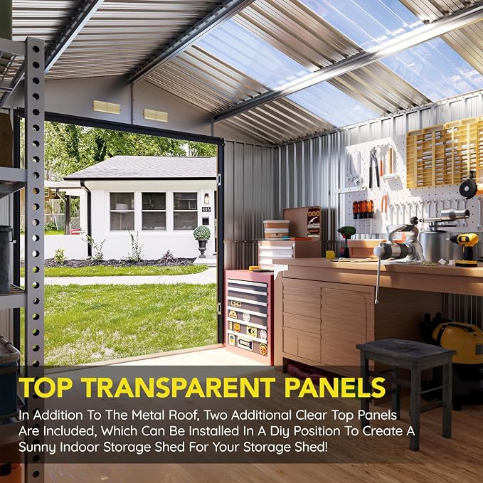 10x12 FT Outdoor Metal Storage Shed, Double Swing Doors, 2 Clear Windows - Image 5