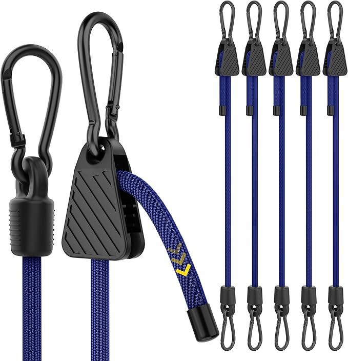 Bungee Cords with Hooks, 60 Inch Adjustable Blue Bungee Cords with Carabiner by Rugtol