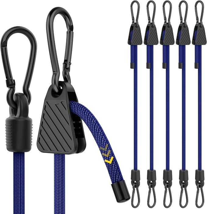 Bungee Cords with Hooks, 48 Inch Adjustable Blue Bungee Cords with Carabiner by Rugtol
