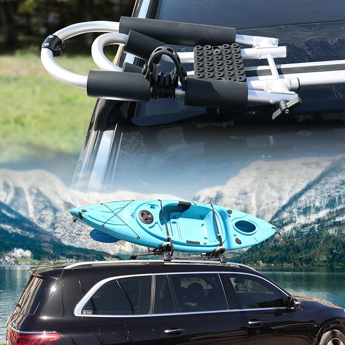 FORWODE Kayak Roof Rack, 2 in 1 Aluminum 1 Pair J-Bar Roof Rack, Folding - Image 7