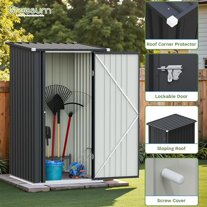 Greesum 3×3FT Outdoor Storage Shed, Metal Sheds - Image 6