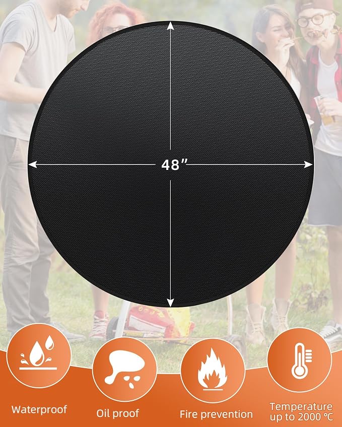 Round BBQ Grill Mat, 48 Inch Double-Sided Fireproof Pad 4-Layer Deck Protector - Image 2