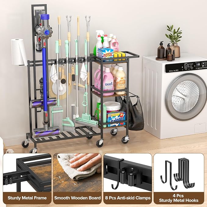 Cleaning Utility Cart on Wheels, Vacuum Stand Compatible - Image 3