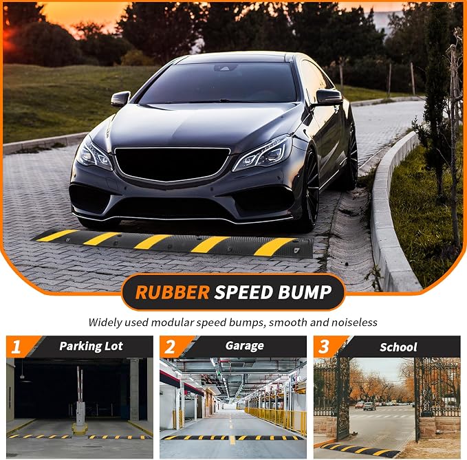 6 Ft Rubber Speed Bump, 2 Pack 2 Channel Modular Heavy Duty Speed Bumps Humps - Image 2