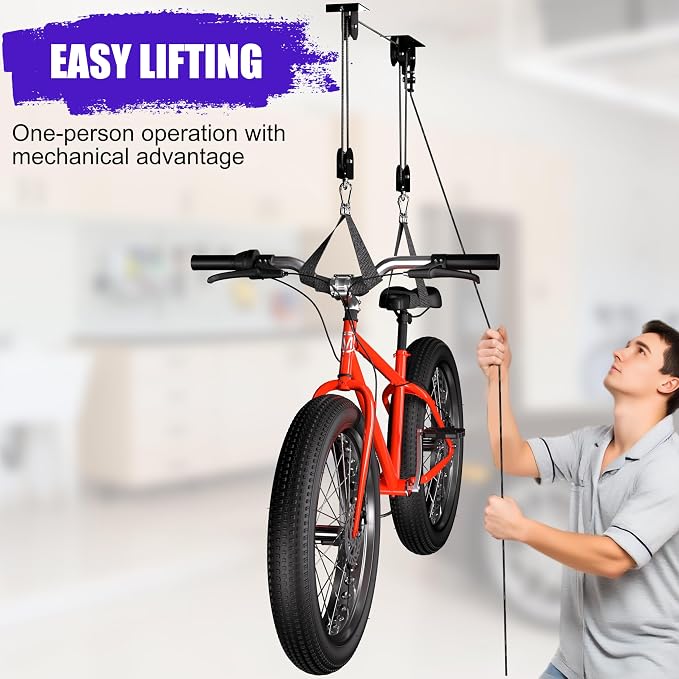 2 Pack Bike Hoist, Heavy Duty Bike Pulley System - Image 5