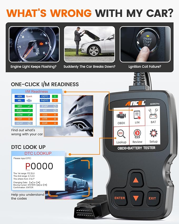ANCEL AD310 Pro OBD2 Scanner Diagnostic Tool & Car Battery Tester & Bluetooth - Image 6