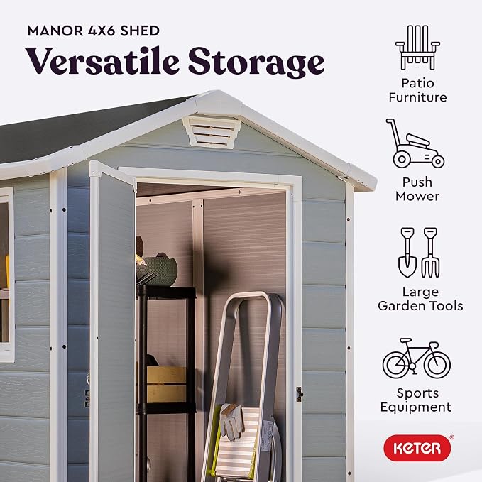 Keter Manor 4x6 Resin Outdoor Storage Shed Kit-Perfect to Store Patio Furniture - Image 4