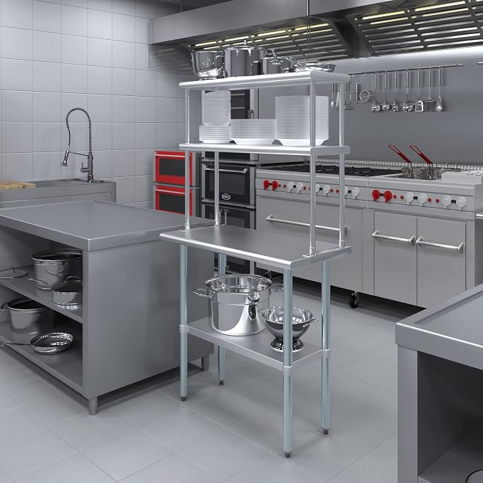 Amgood Stainless Steel Work Table Double Tier Overshelf | Metal Kitchen Prep - Image 5