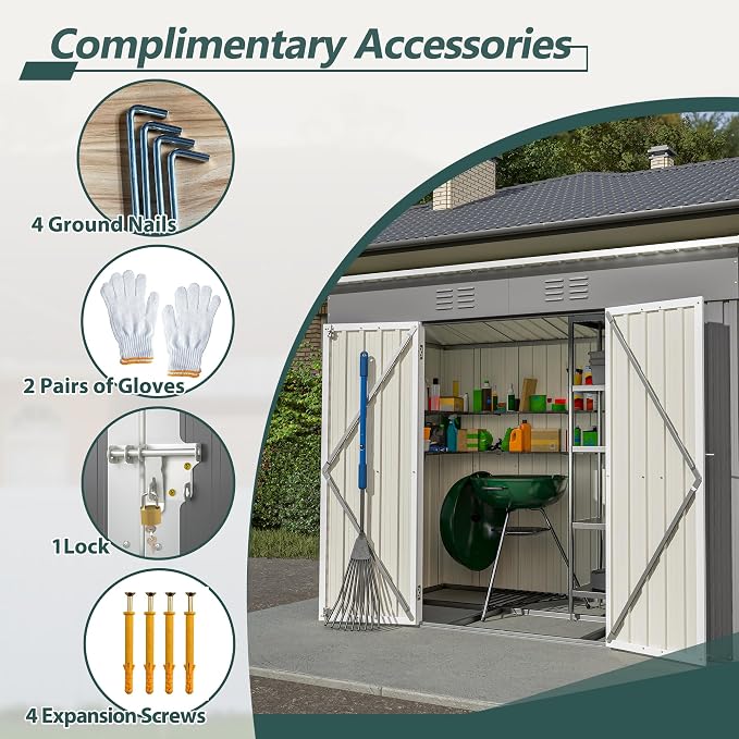4'x8' Metal Shed Outdoor Storage Shed, Metal Steel Utility Tool Shed Storage - Image 4