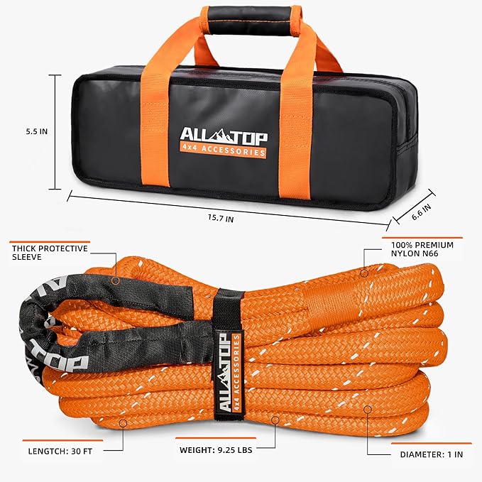 ALL-TOP Kinetic Rope Kit w/ 2 Soft Shackles, 1in x 30ft, Heavy Duty 30+% - Image 8