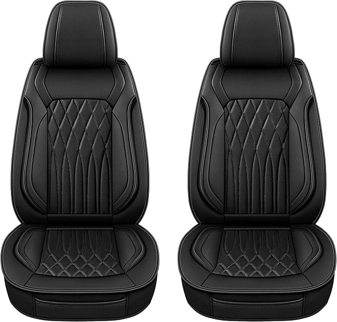 Pariitadin Leather Car Seat Covers Front Pair, Waterproof Faux Leather Seat - Image 2