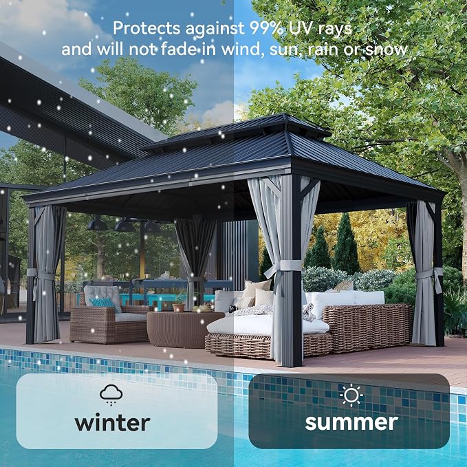 Aoxun 12' X 16' Permanent Hardtop Gazebo Aluminum Gazebo - Image 8