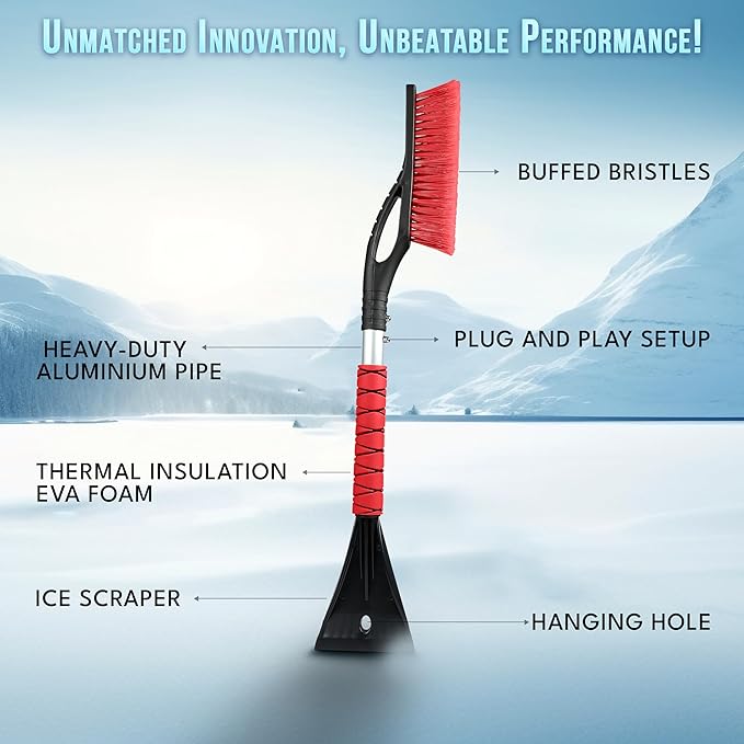EcoNour 27" Aluminum Car Snow Scraper and Brush | Scratch-Free Weaved Bristle - Image 4