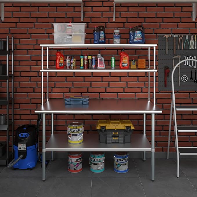 Amgood Stainless Steel Work Table Double Tier Overshelf | Metal Kitchen Prep - Image 7