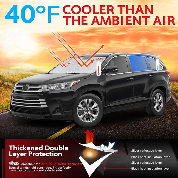 KAYZT Windshield Sun Shade for 2014-2019 Toyota Highlander SUV Foldable - Image 2