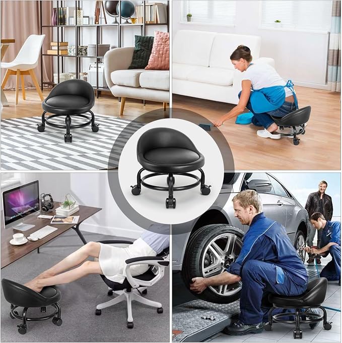 Rolling Stool with Backrest Low Height Rolling Stools, Low Roller Stool Chair - Image 6