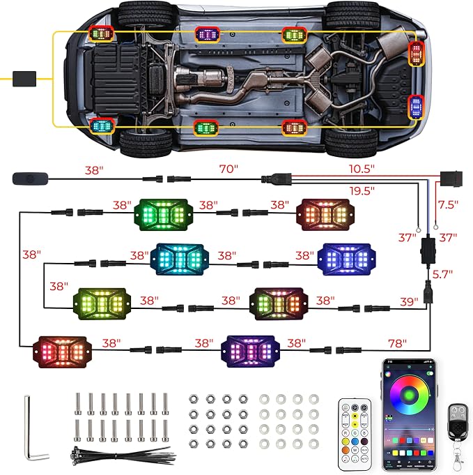 8 Pods 168 LEDs 5 Sides RGB Rock Lights, App/Remote Control Rock Lights - Image 7