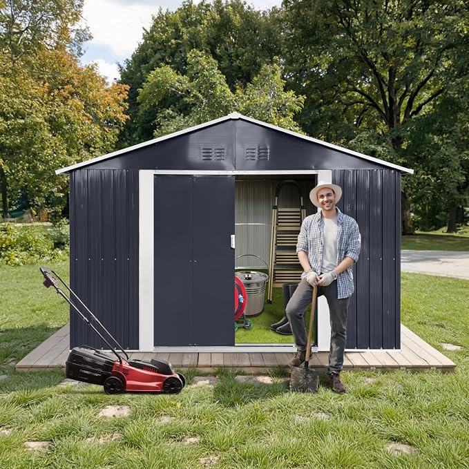 9.1' x 10.6' XL Outdoor Storage Shed, Sturdy Metal Building w/Windows & - Image 2