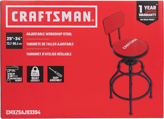 Craftsman Adjustable Height Work Shop Stool, 29 to 34-inches Tall, - Image 7