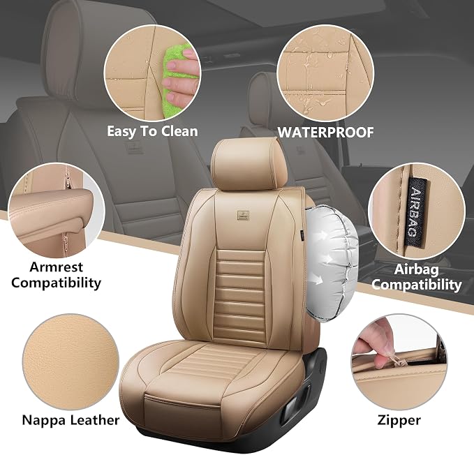 CAR PASS Nappa Leather Car Seat Covers Full Set, Luxury Seat Protector - Image 4