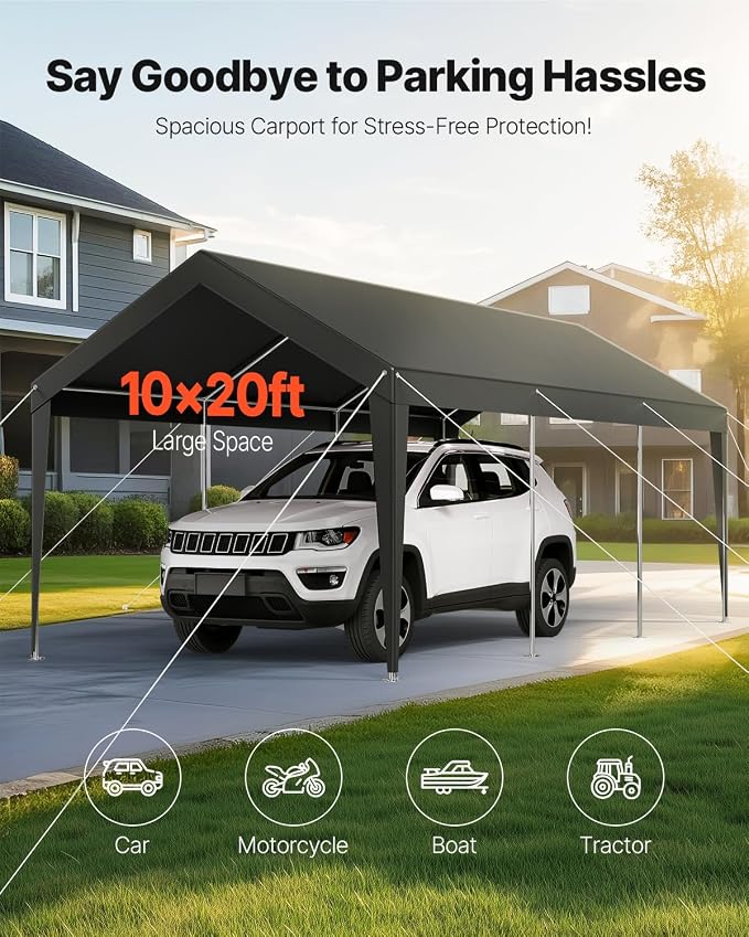 VEVOR Carport, 10 x 20 FT Outdoor Car Canopy, Potable Carport, Heavy Duty - Image 2