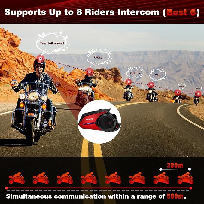 Motorcycle Helmet Headset Support 8 Riders Group Intercom Communication System - Image 2