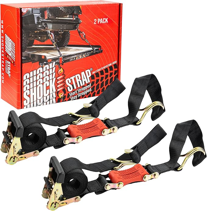Ratchet Strap, 9’ x 2” Shock Absorbing Heavy Duty Tie downs by SHOCKSTRAP