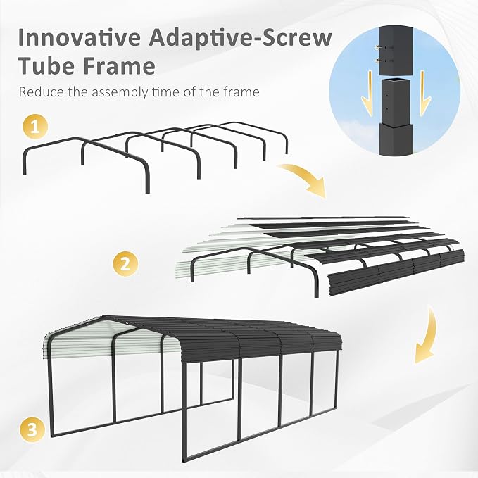 12x20 FT Outdoor Carport with Metal Roof, Heavy Duty Metal Carport Canopy - Image 7